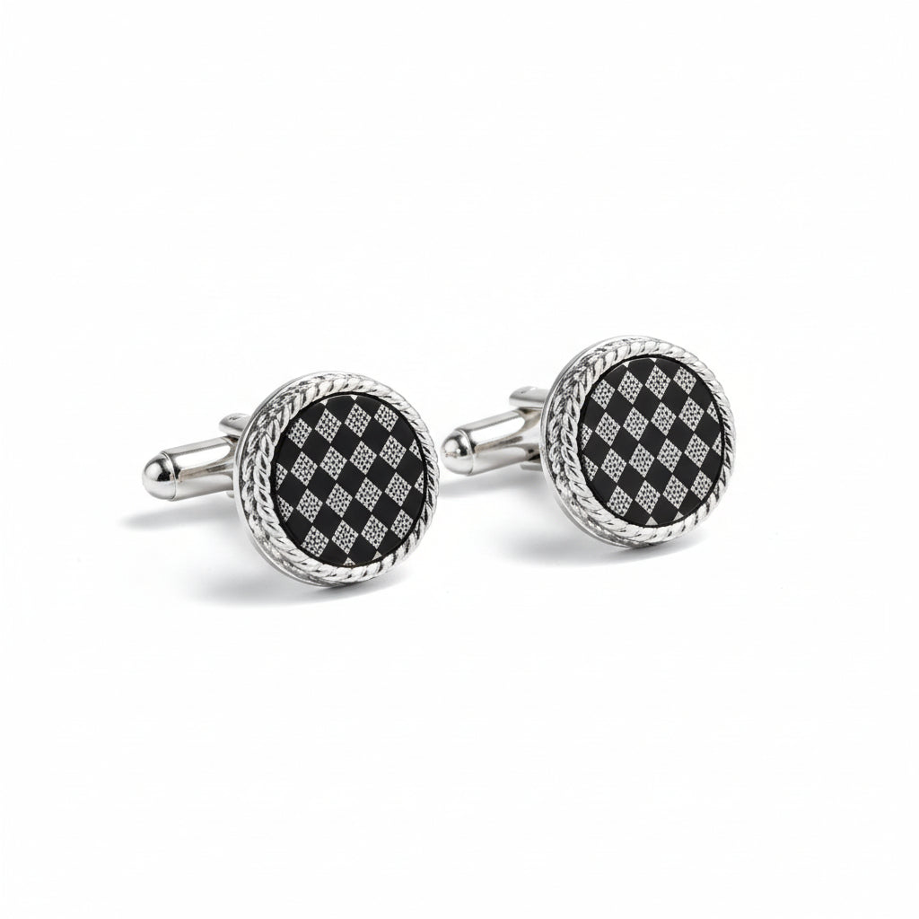 Vercini Textured Round Cufflinks in Silver