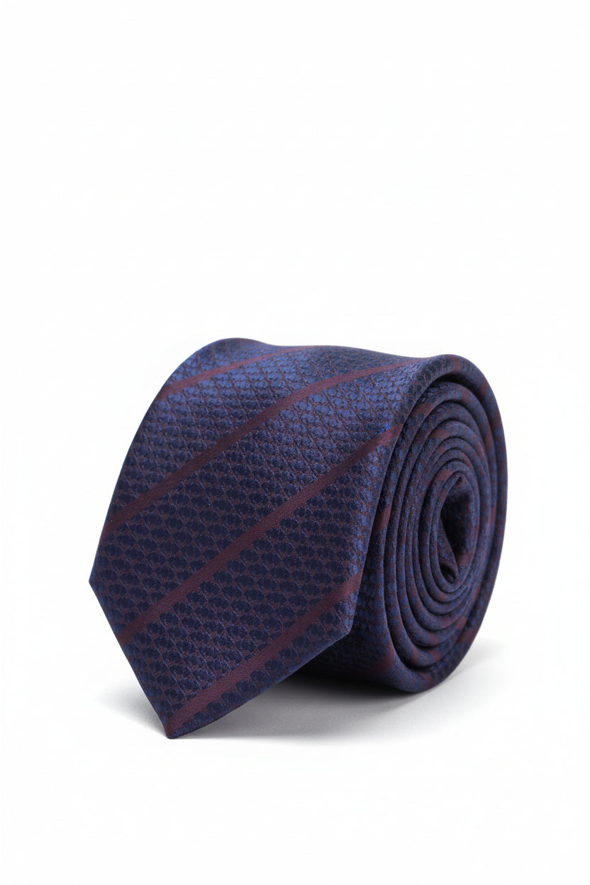 Premium Textured Striped Tie - Navy Burgundy