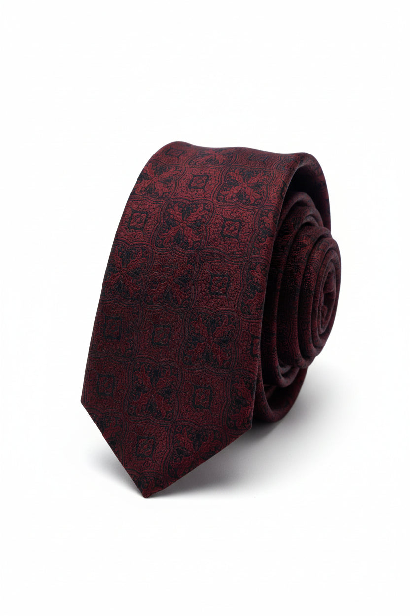 Rust Geometric Pattern Tie with Pocket Square Set