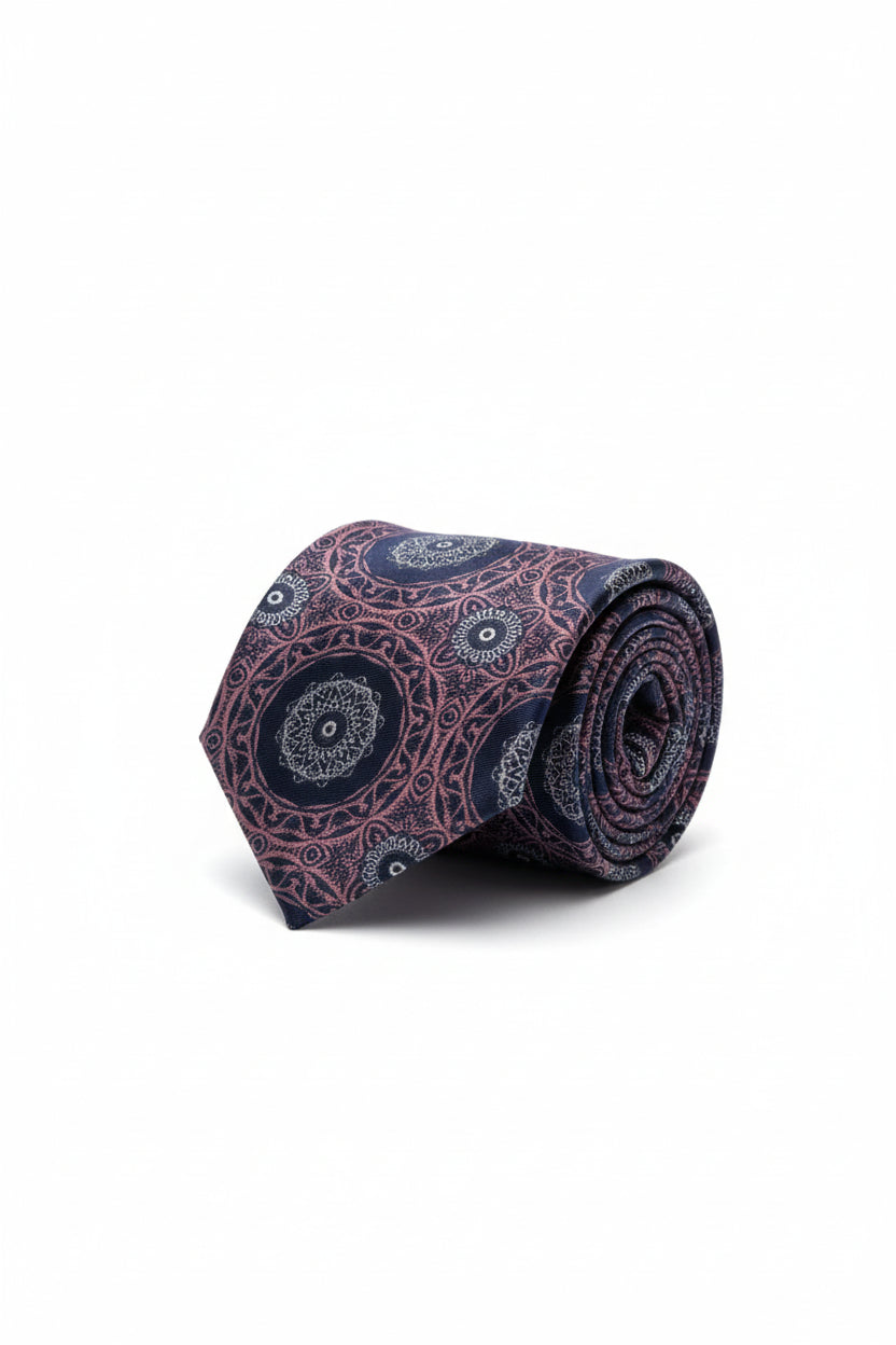 Navy Copper Medallion Tie with Pocket Square Set