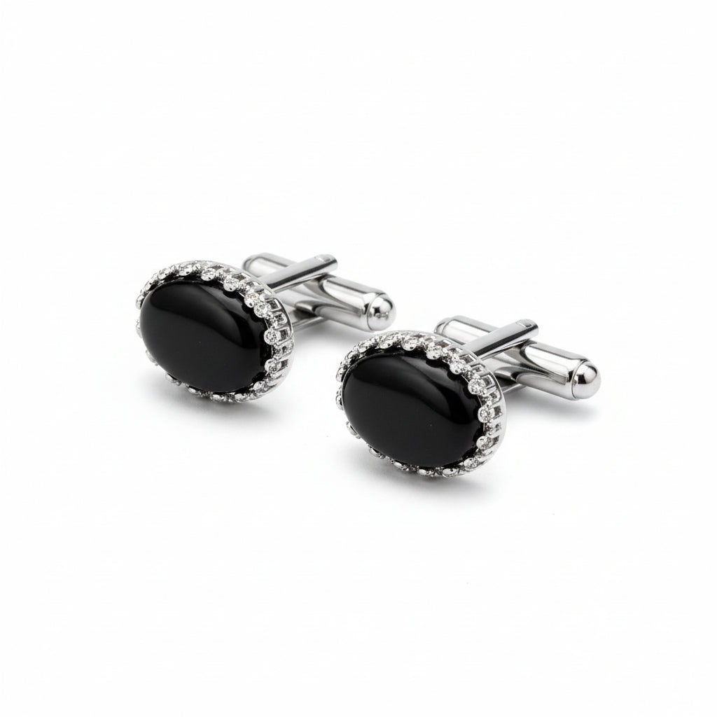 Vercini Luxury Crystal Cufflinks - Black Onyx with Pavé Setting