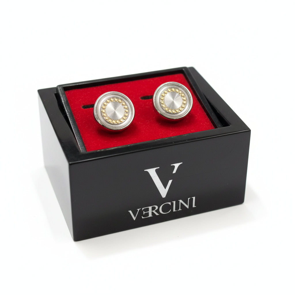 Vercini Silver & Gold-Tone Circular Inlay Cufflinks