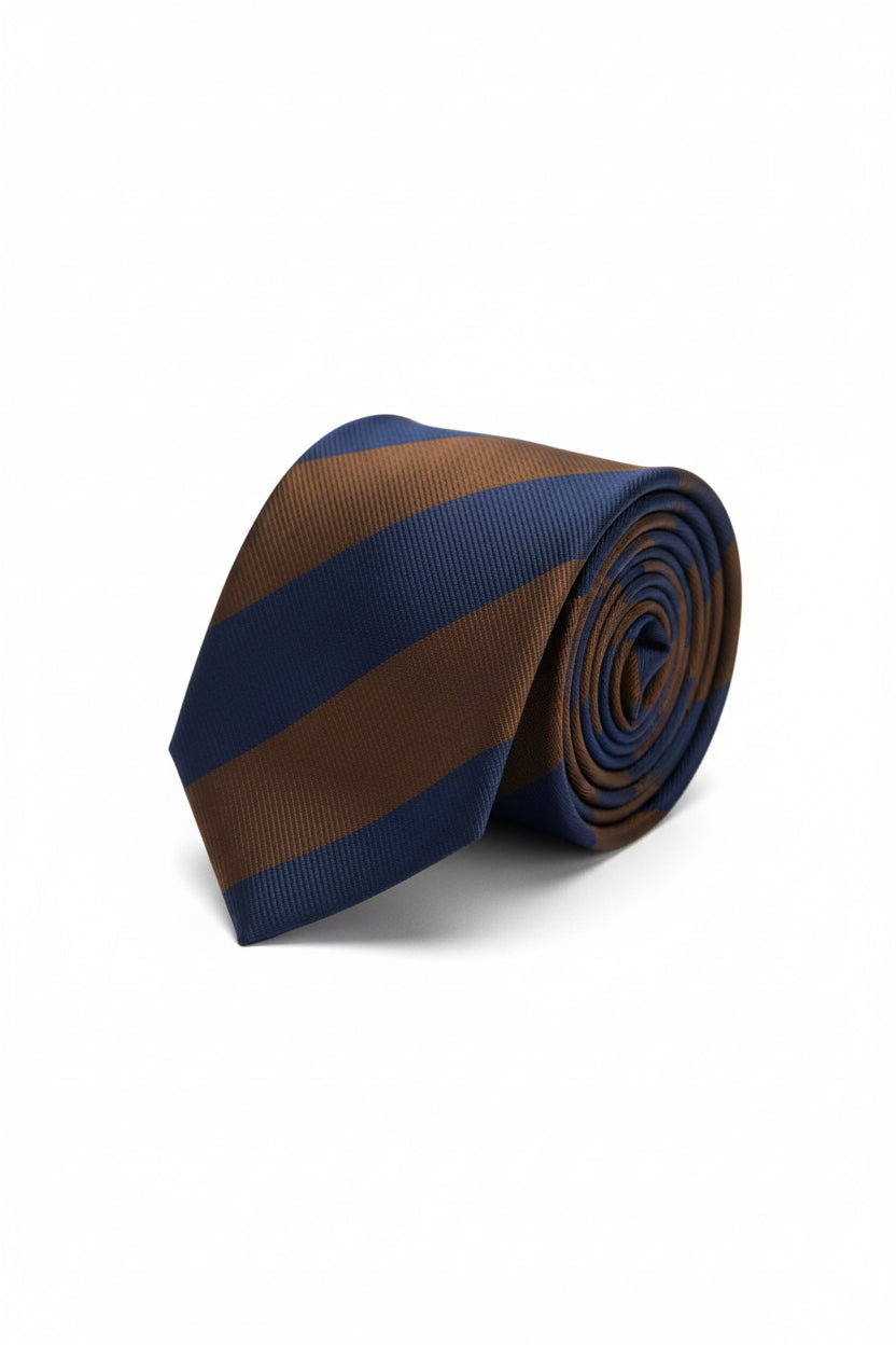 Premium Striped Tie - Navy Bronze