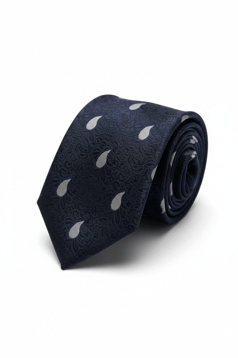 Black Silk Tie with Silver Teardrops