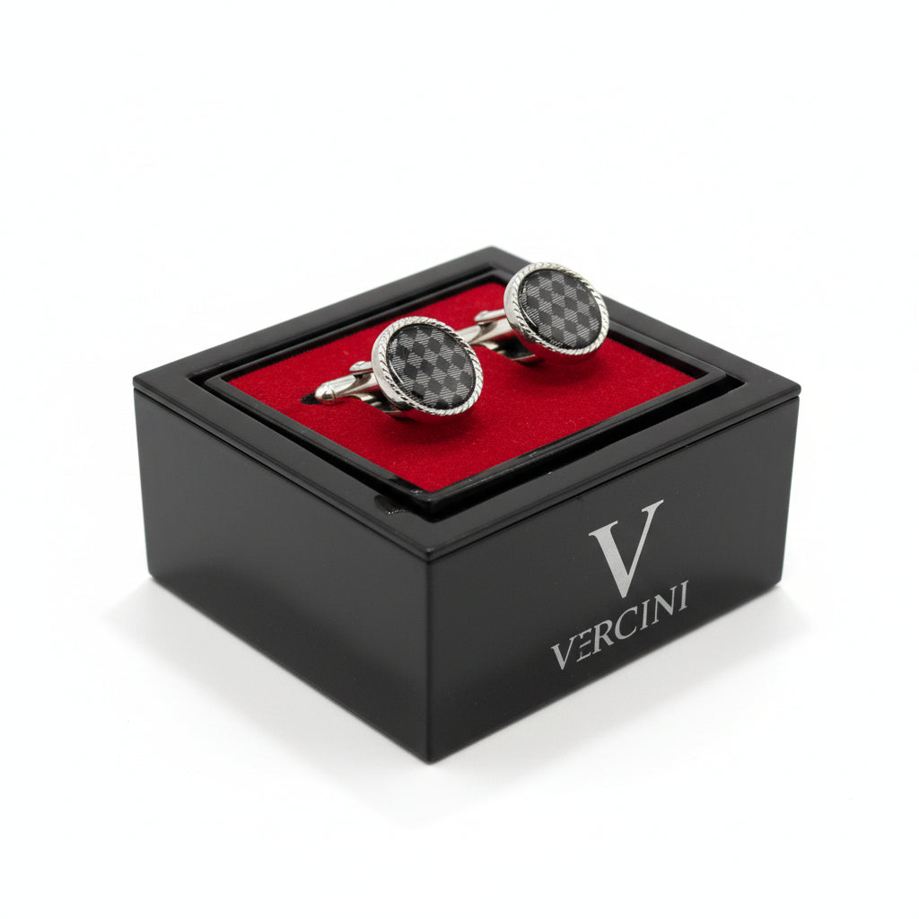 Vercini Checkered Silver Cufflinks