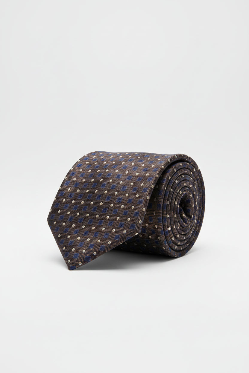 Vercini Necktie " Brown " pink dots pattern