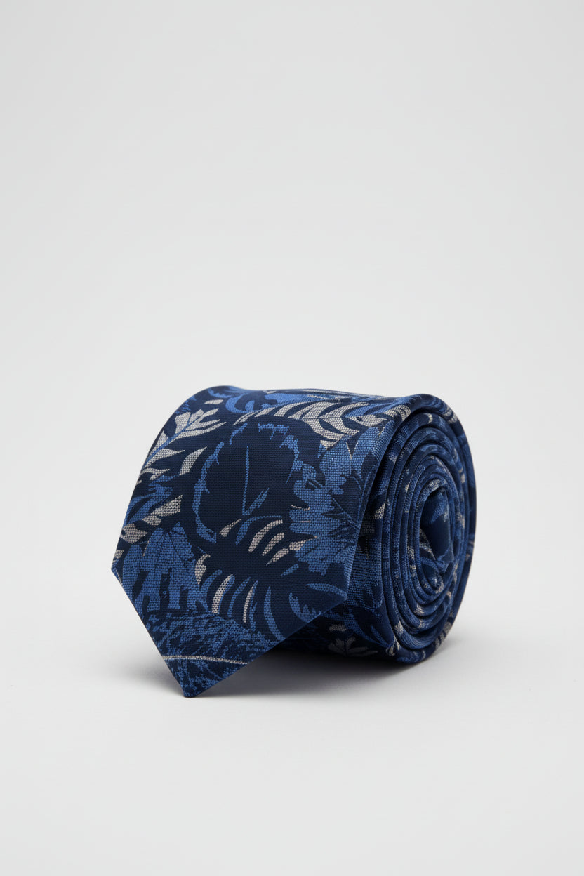 Slate Blue Floral Tie with Matching Pocket Square - Vercini