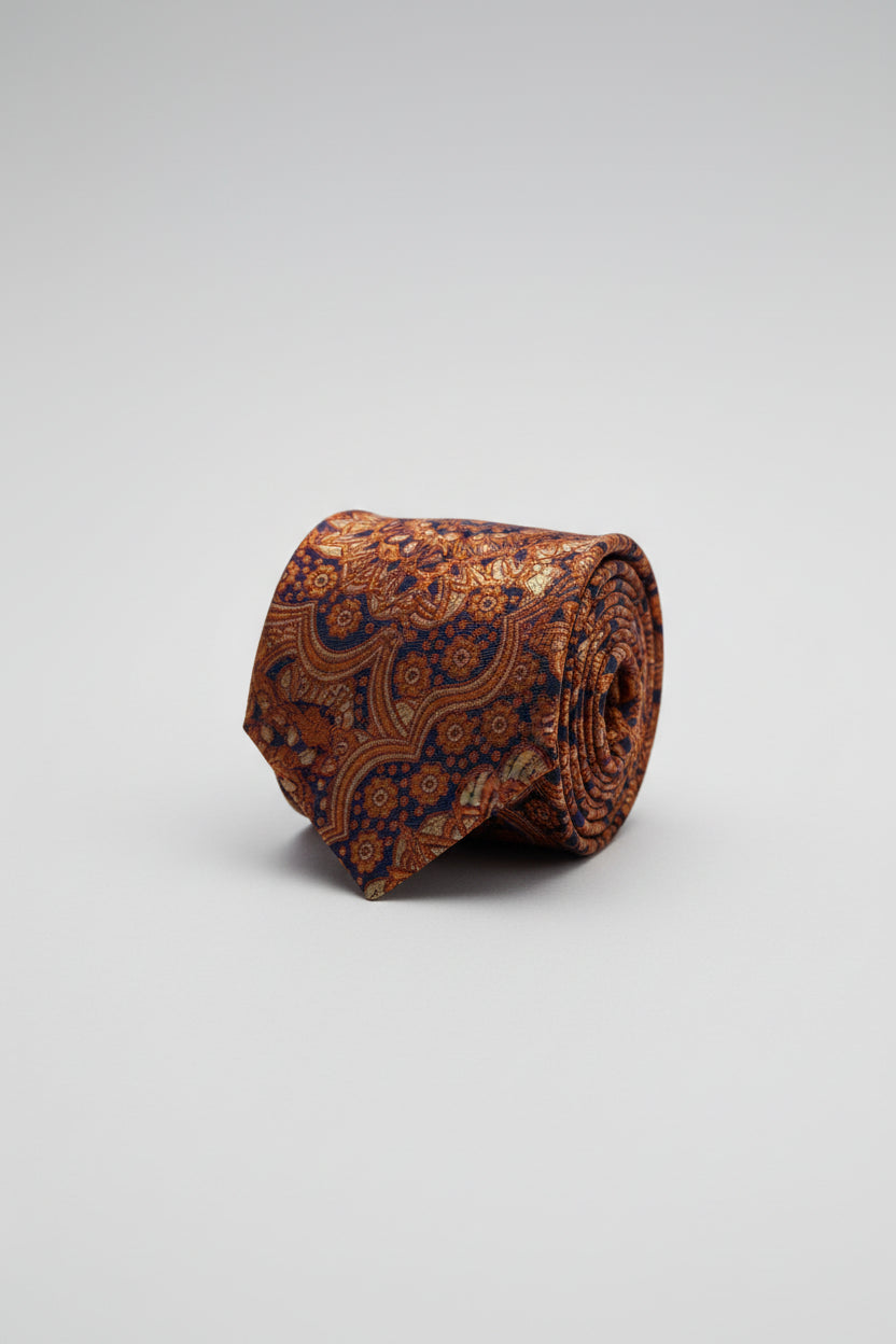 Navy Gold Ornate Medallion Tie - Luxury Formal Necktie