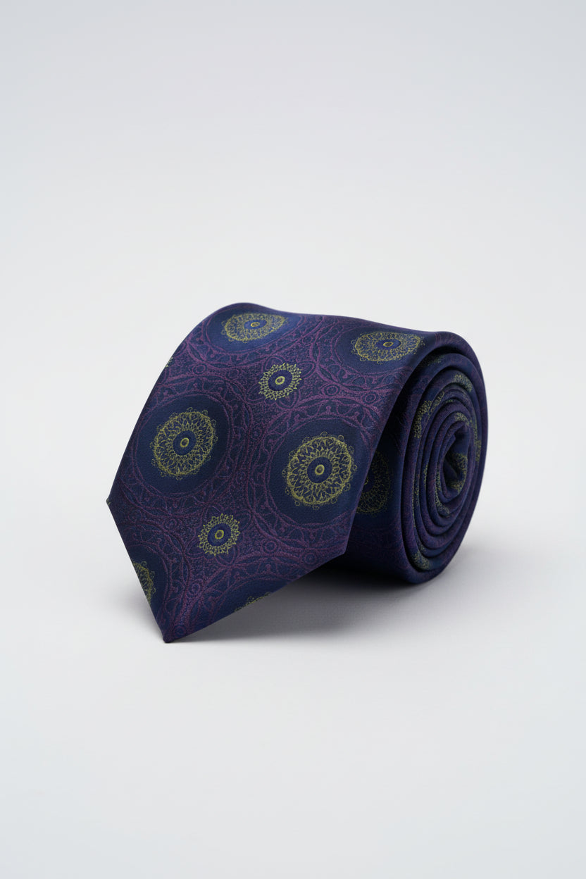 Navy Copper Medallion Tie with Pocket Square Set