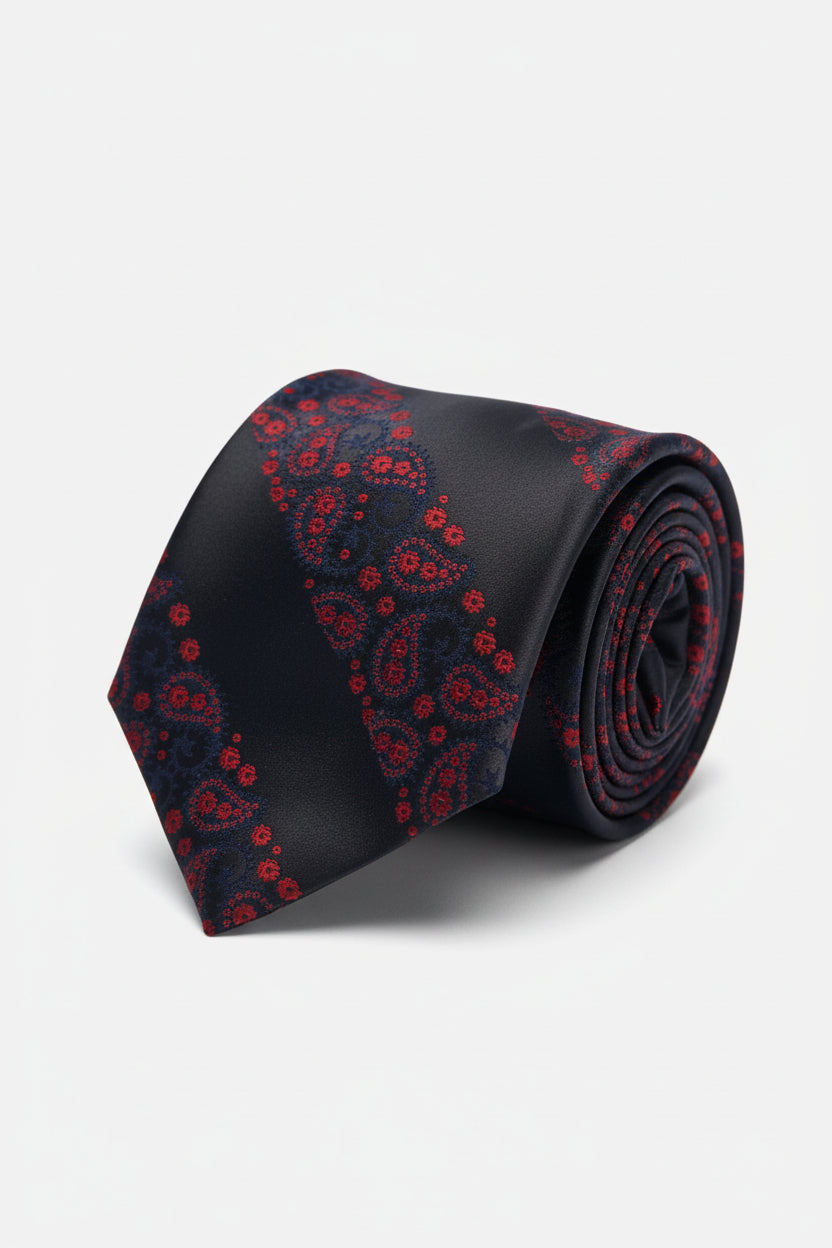 Black Silk Tie with Red Paisley