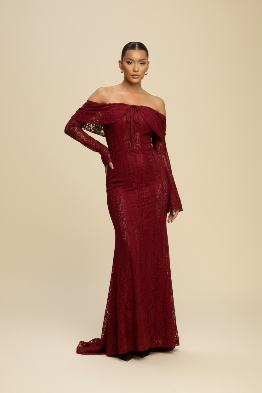 Red dress standing pose