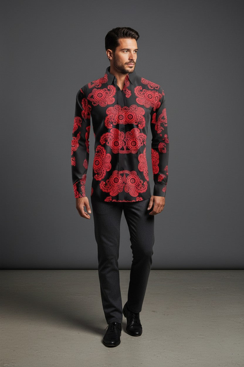Crimson Rhapsody Printed Casual Shirt