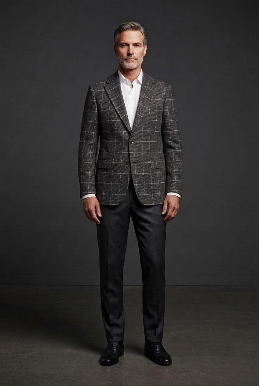 Revised dark gray jacket with aligned pocket checks