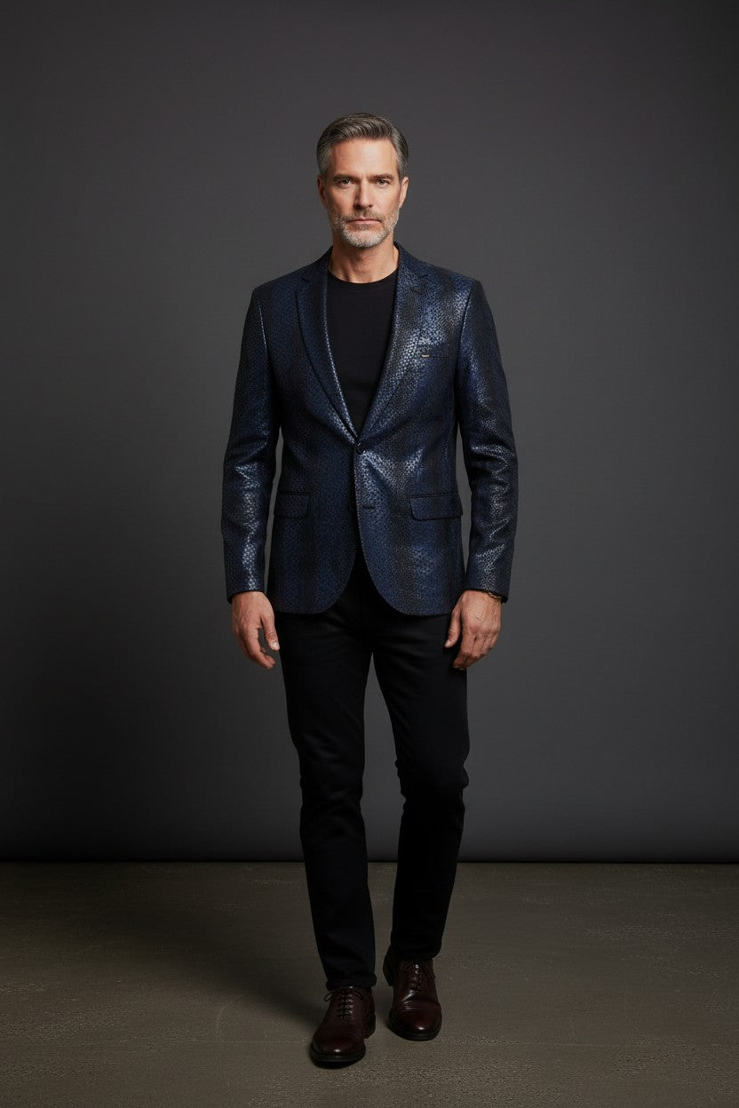 Men's Slim Fit Snakeskin Pattern Blazer - Premium Textured Sport Coat