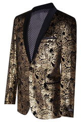 Premium Gold Paisley Floral Black Tuxedo with Silk Lapel