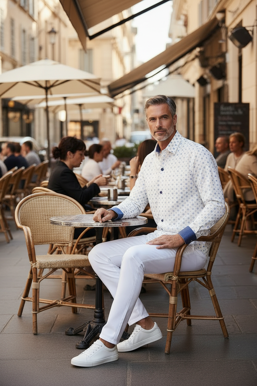 Vercini White Medallion Print Slim Fit Dress Shirt