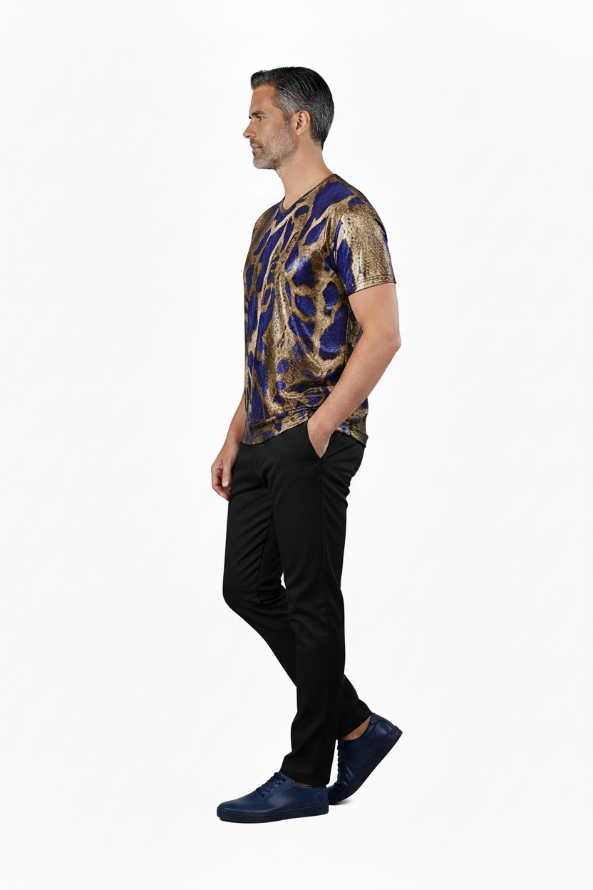 Sapphire Python Print V-Neck Tee