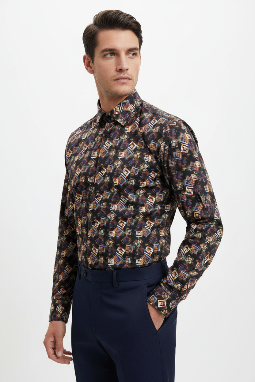 Side View - Geometric Print Shirt