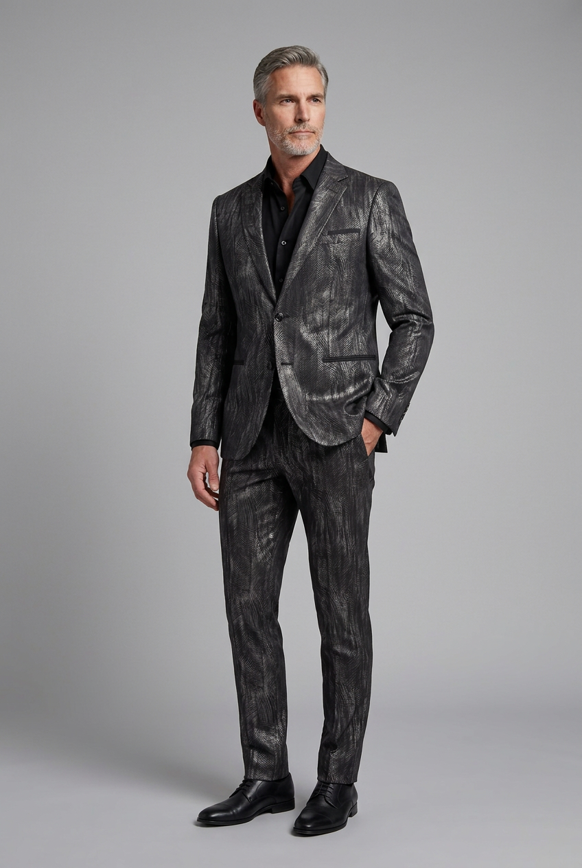 Charcoal Abstract-Pattern Sport Jacket