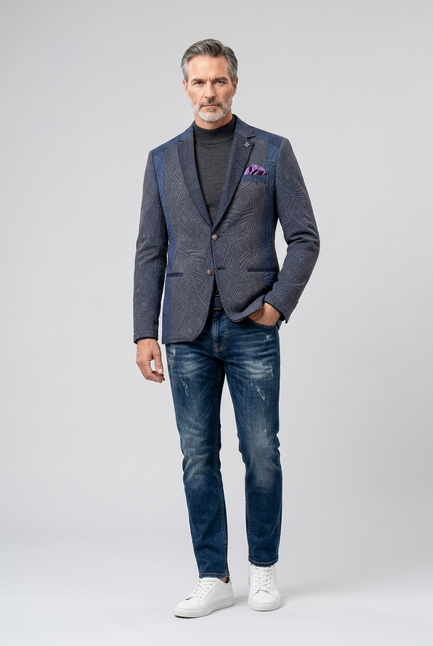 Men’s Blue-Gray Geometric Pattern Blazer