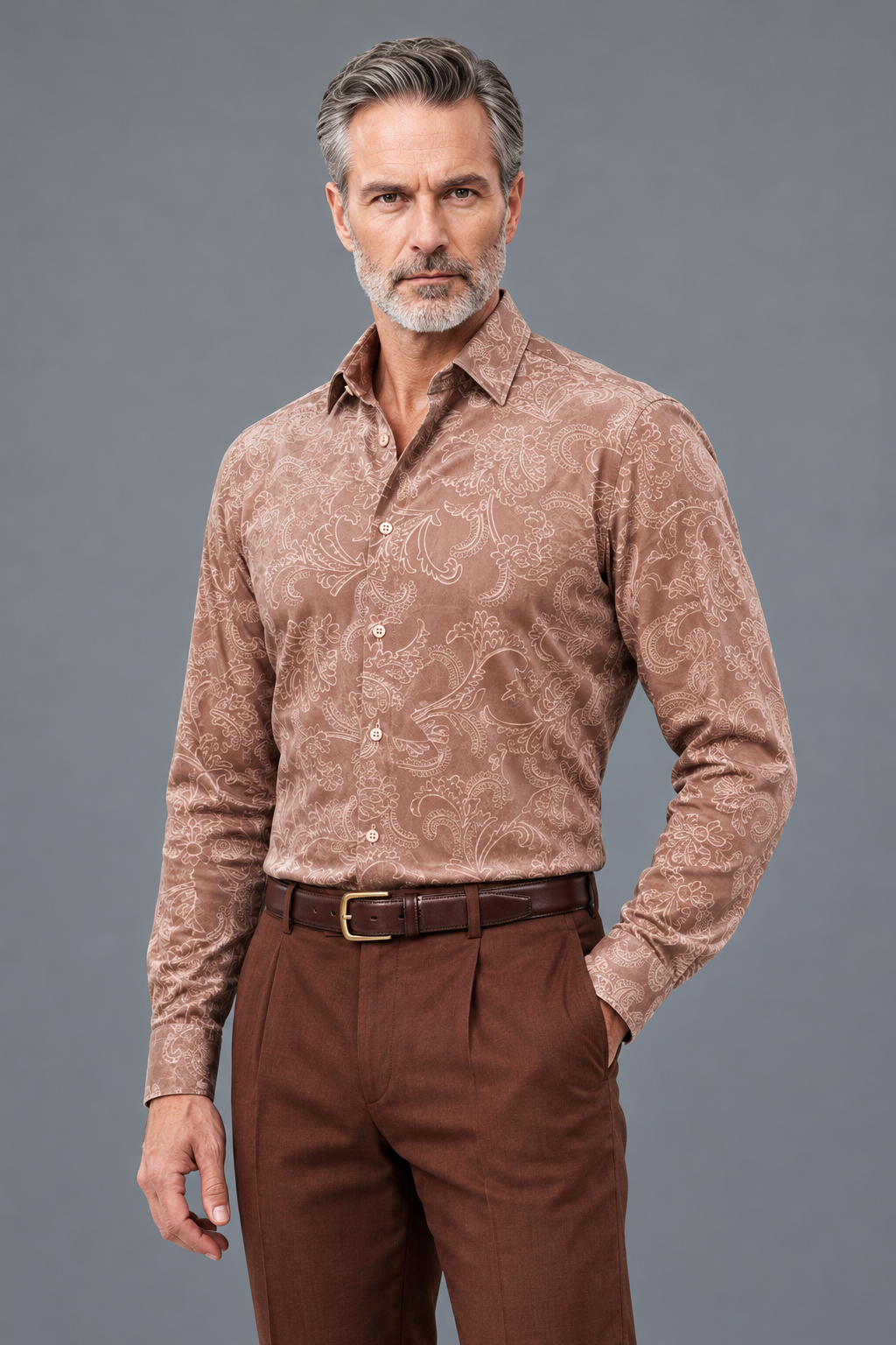 Paisley Print Long-Sleeve Button-Down Shirt