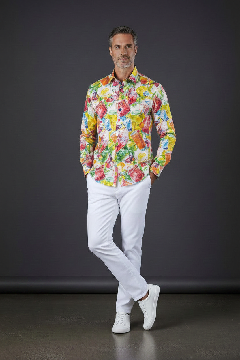 Tropical Cocktail Print Dress Shirt