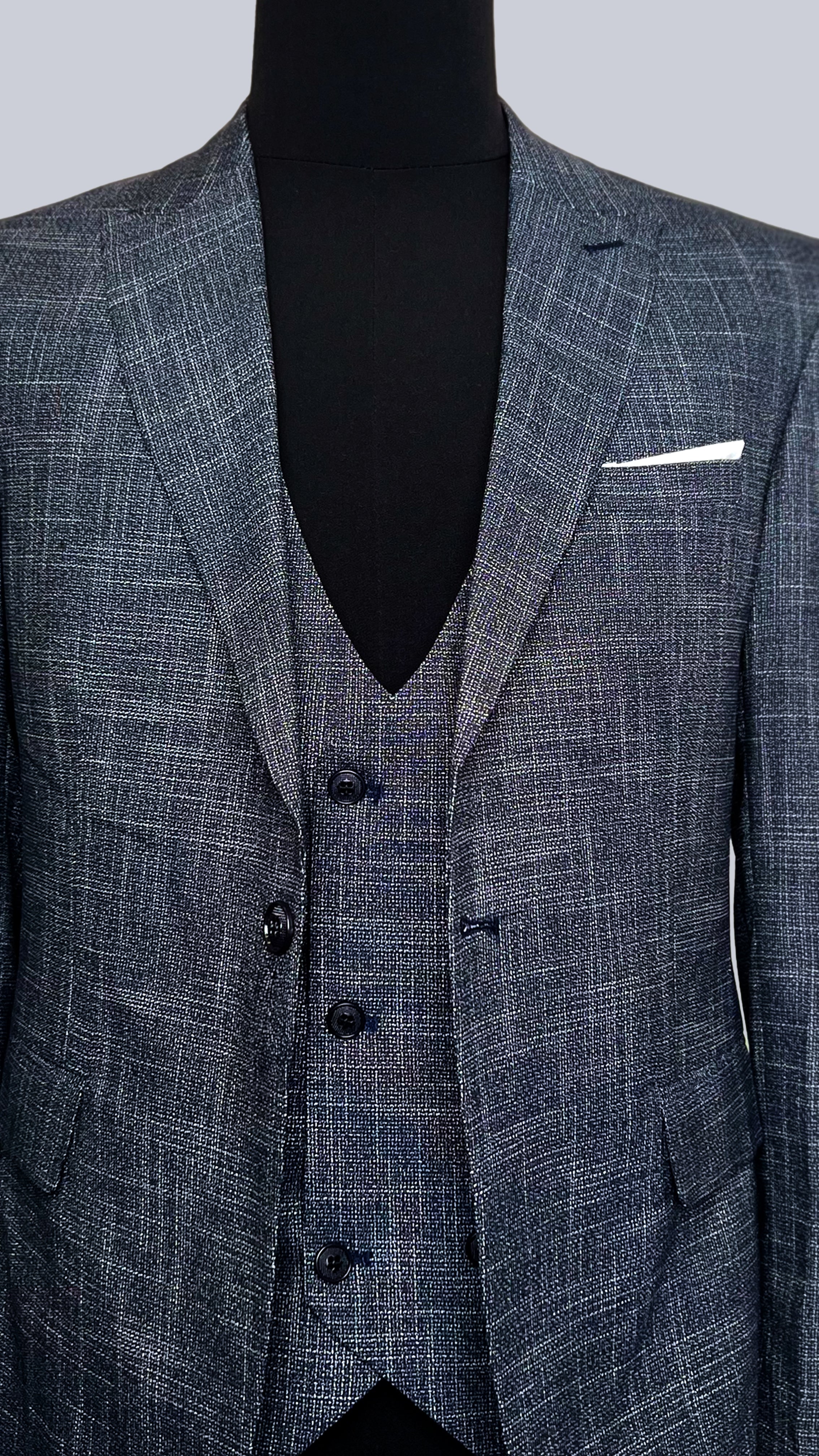 Vercini Chambray Elegance Three-Piece Suit - Charcoal Gray