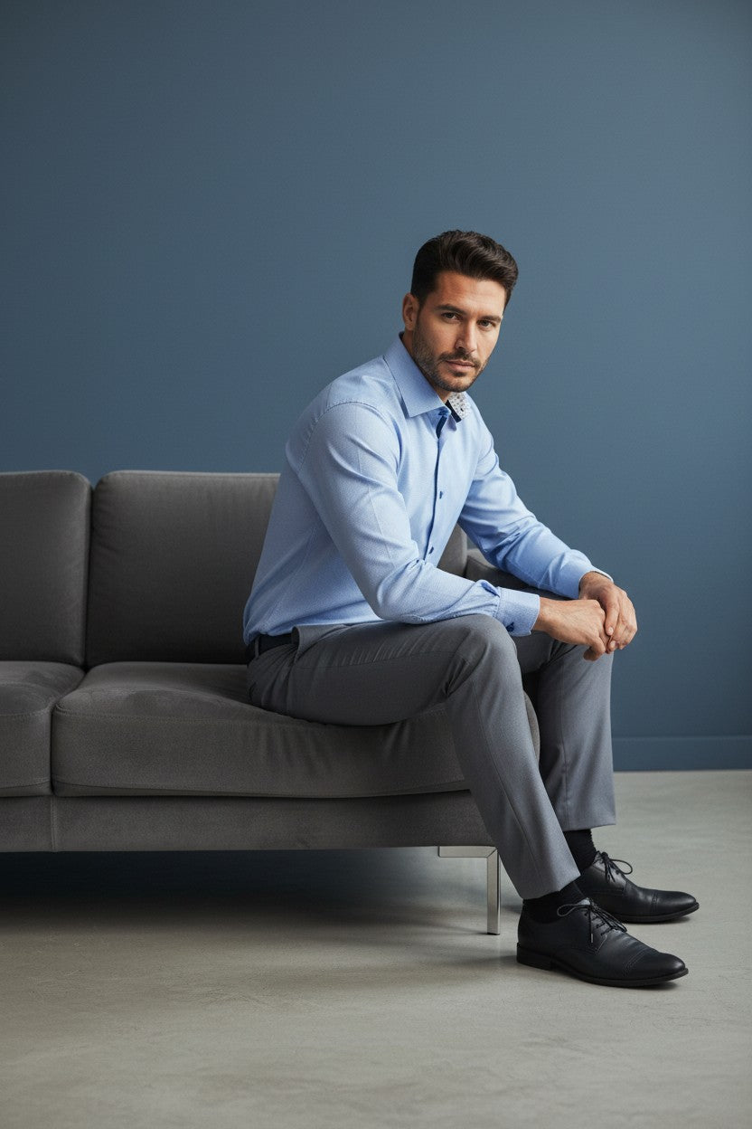Vercini Y03 Sky Blue Microdot Dress Shirt