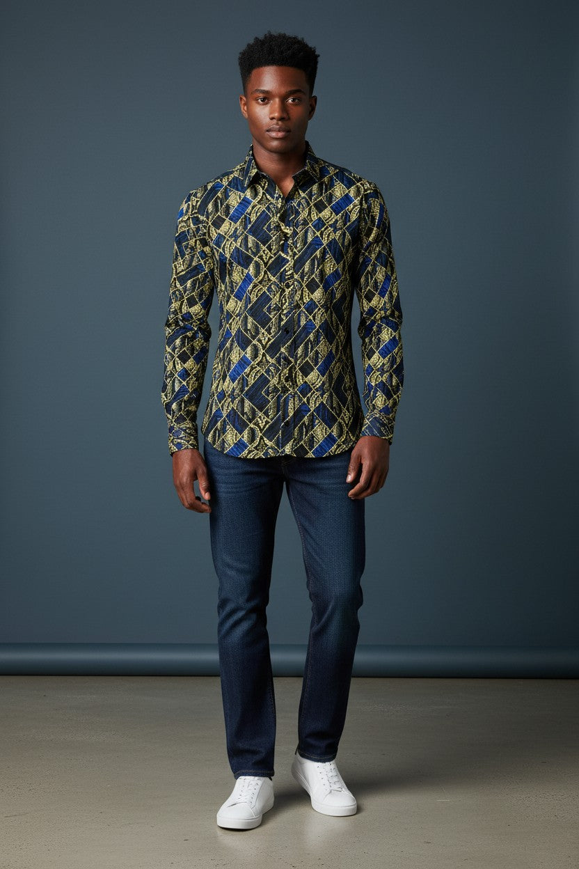 Vercini Sapphire Labyrinth Premium Cotton Shirt