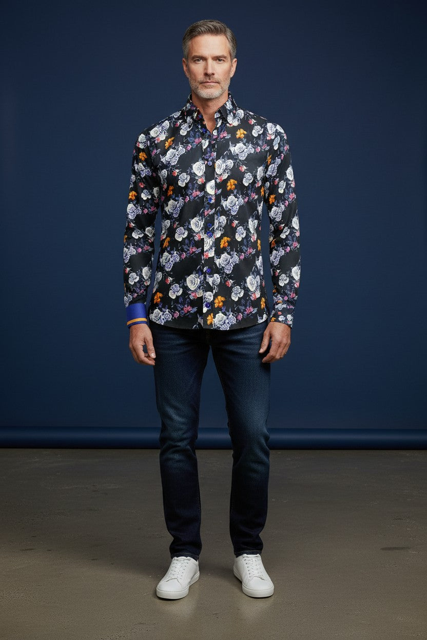 Midnight Blossom Fitted Dress Shirt