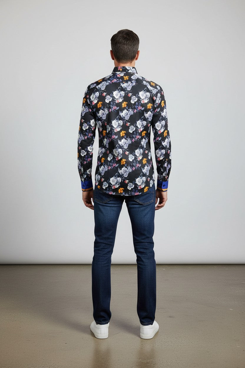 Midnight Blossom Fitted Dress Shirt