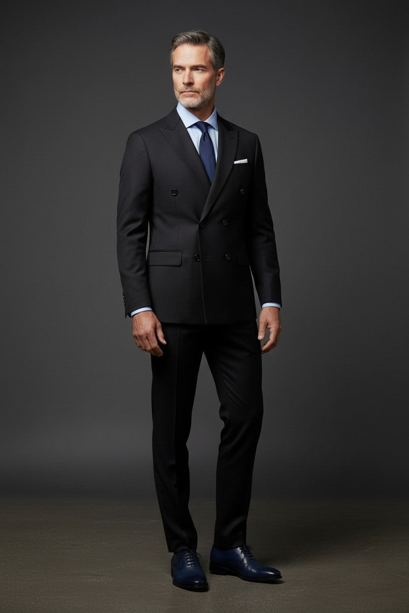 Men’s Solid Double-Breasted Slim Suit Set