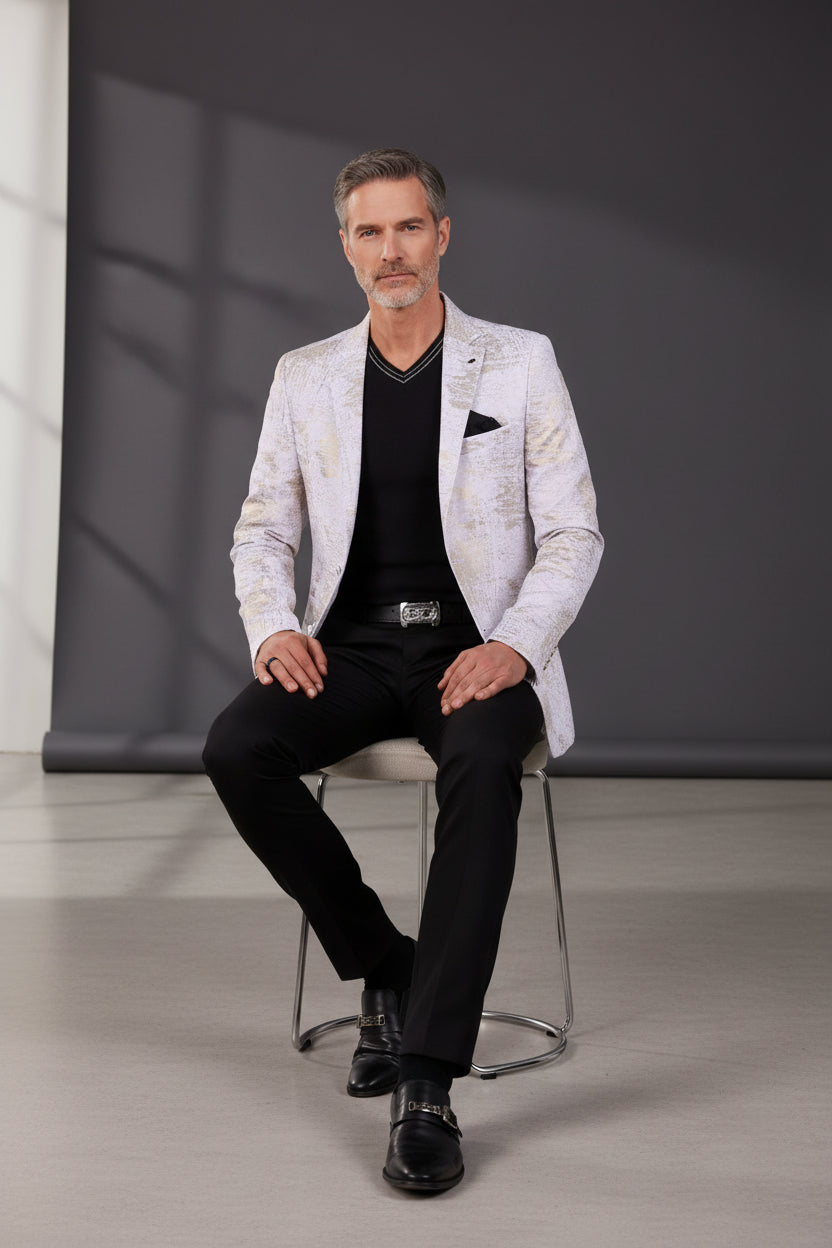 white gold/SILVER foiled detailed blazer