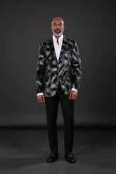 Vercini Abstract Brushstroke Blazer - Black White Gray Velvet Luxury Jacket