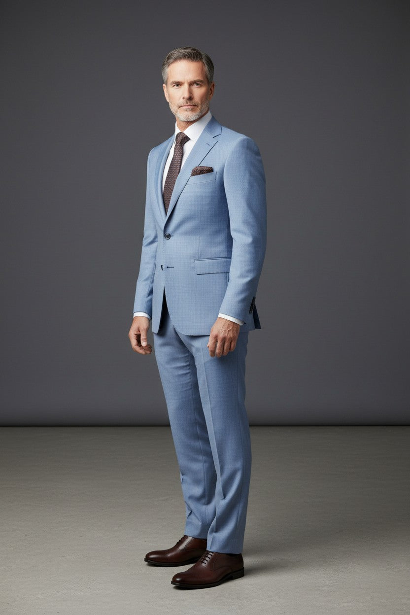 Solid Slim Stretch Wool Suit with Subtle Shine
