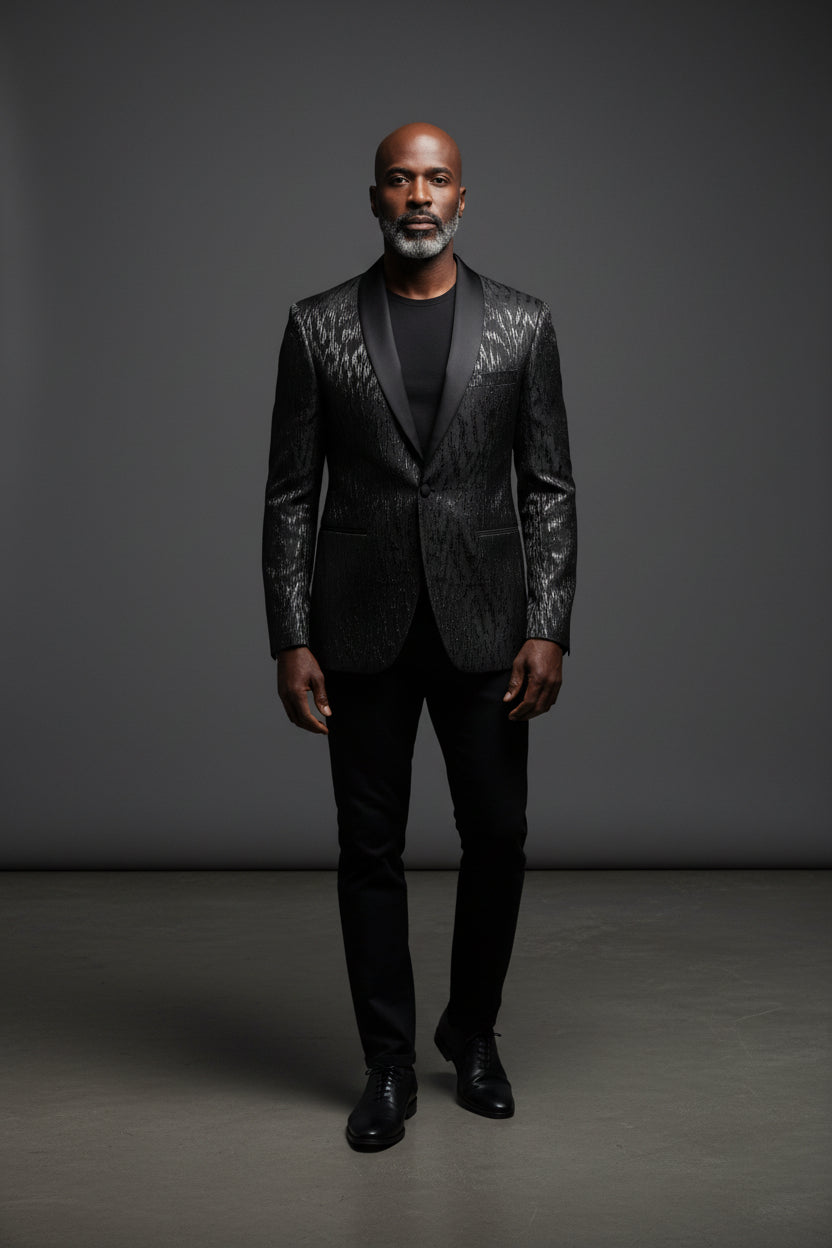 Onyx Elegance Textured Evening Jacket