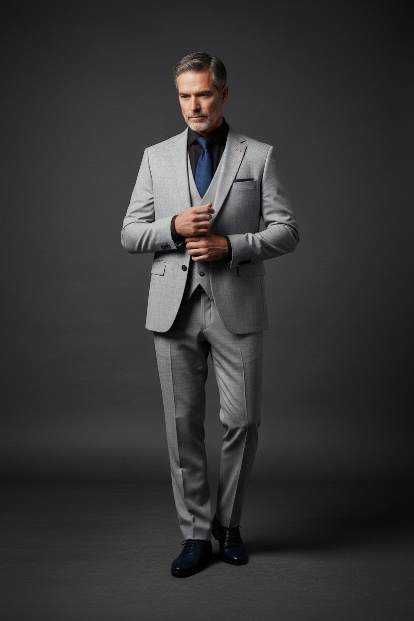 Vercini Men's Luxurious Gray Suit with Paisley Detail