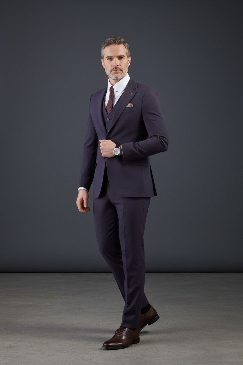 rich man dressed in purple Vercini Rich purple Sophisticate Three-Piece Men's Suit
