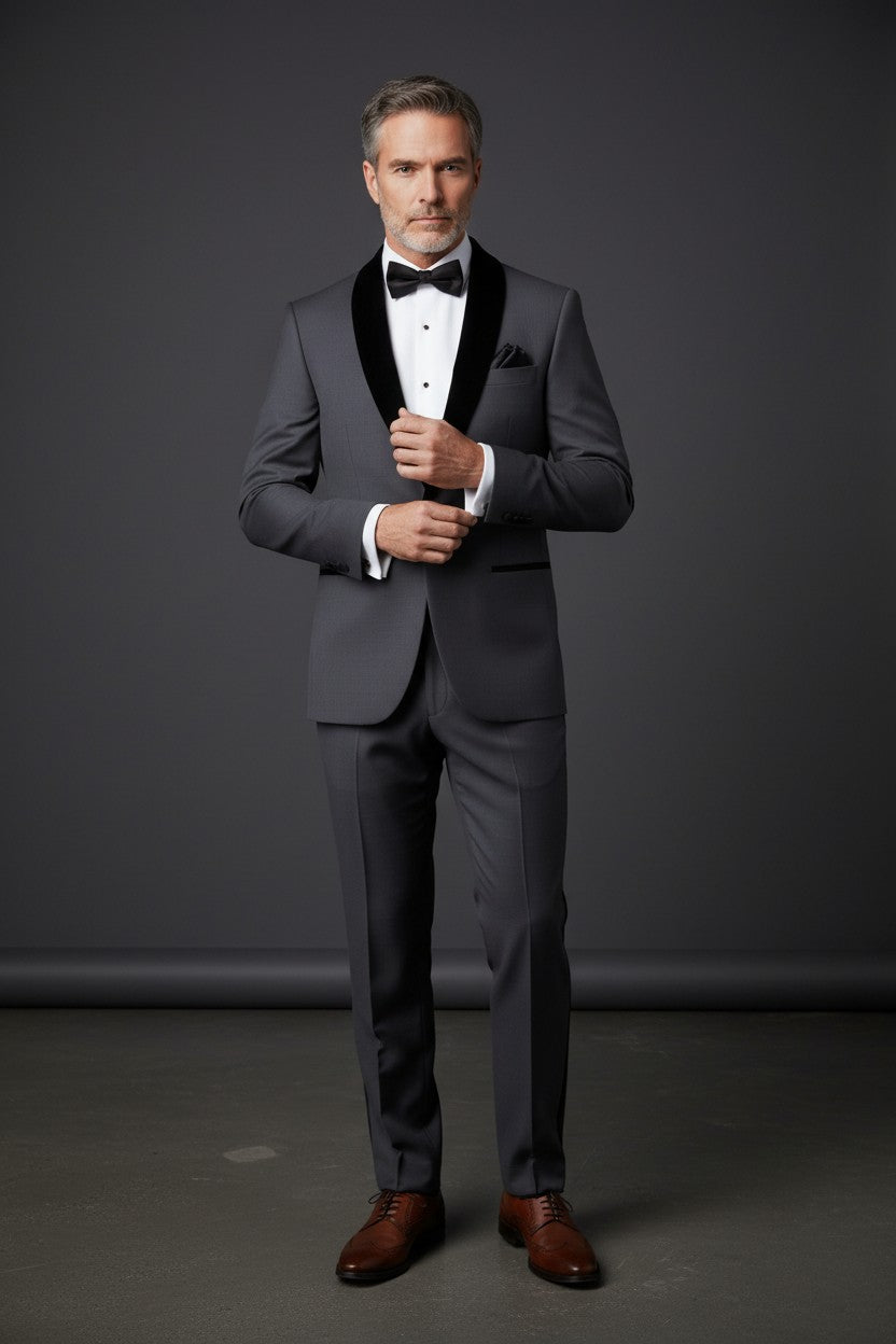 Charcoal Velvet Collar Designer Suit