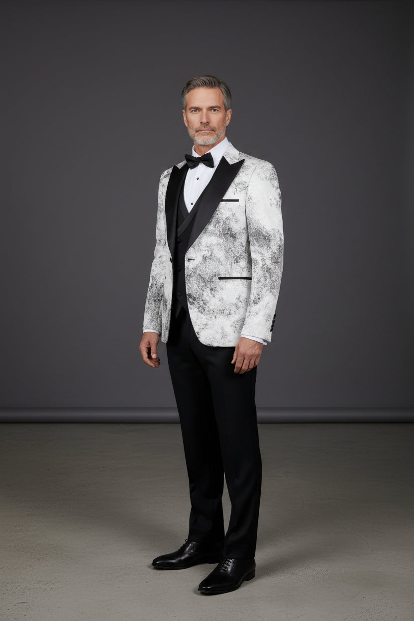 Elegant Black and White Tuxedo for Men – Modern Formal Wedding & Gala Suit