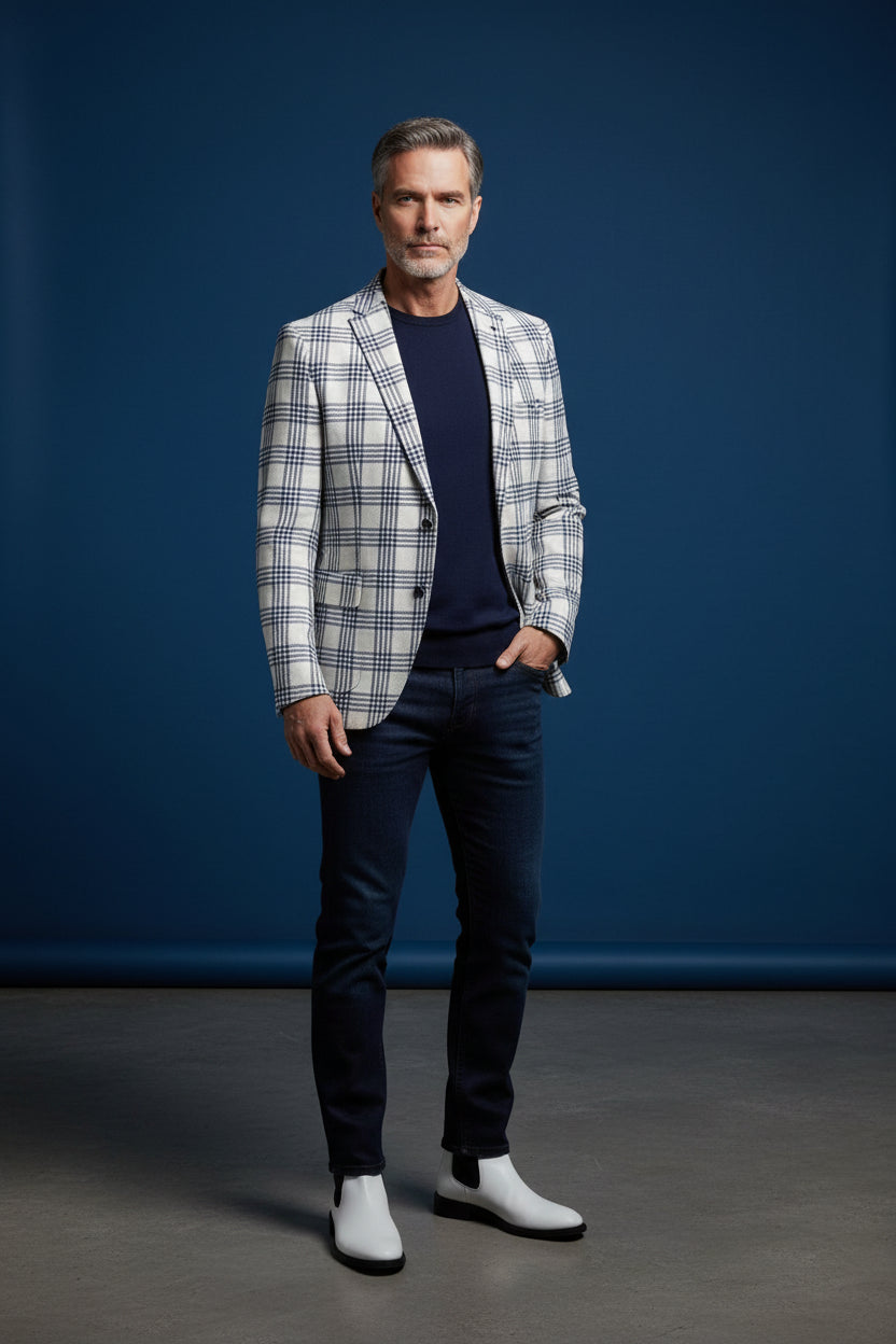 Tan With Light Blue Plaid Pattern Sport Coat vercini