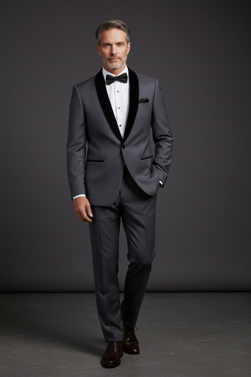 Charcoal Velvet Collar Designer Suit