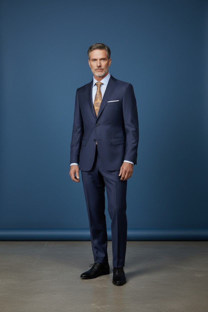 Vercini “Navy Executive Pinstripe” 100% Wool Suit – 2 Piece