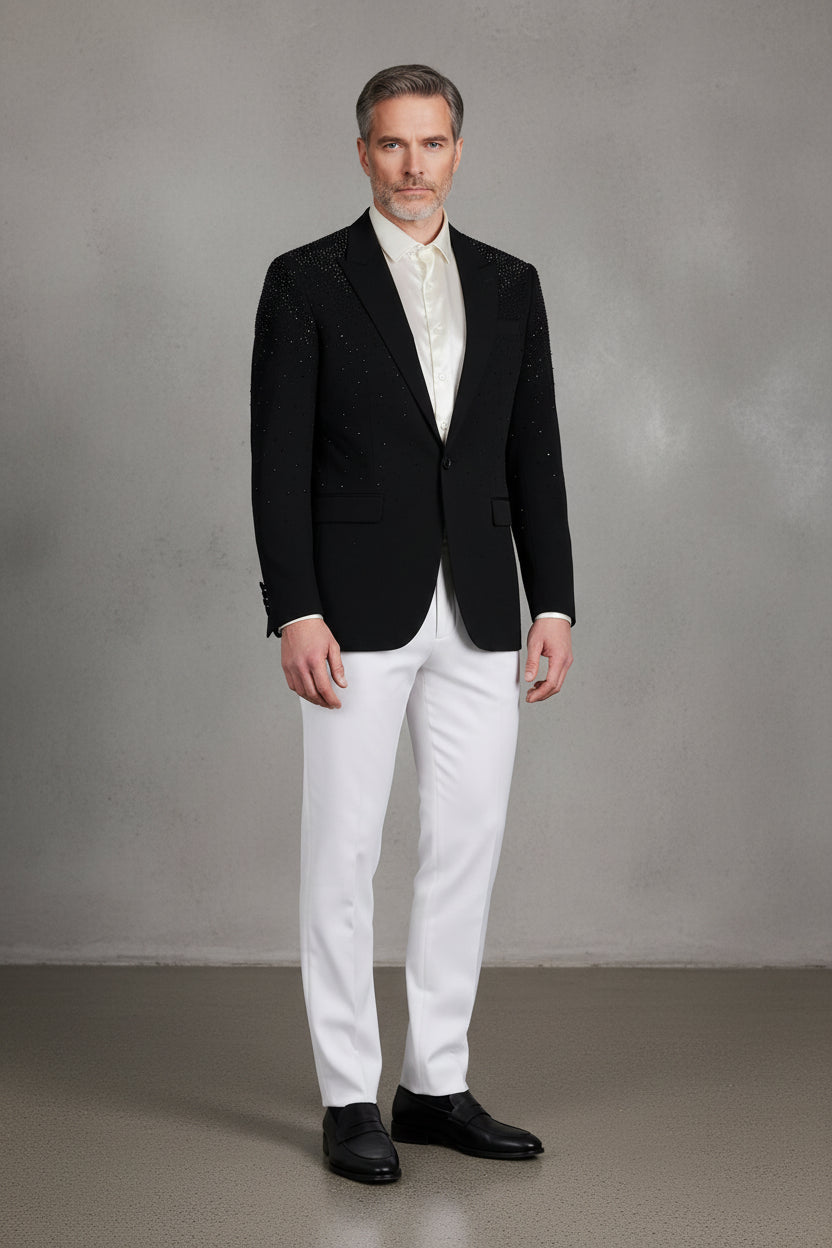 Black Rhinestone Blazer - Luxury Slim Fit Evening Jacket