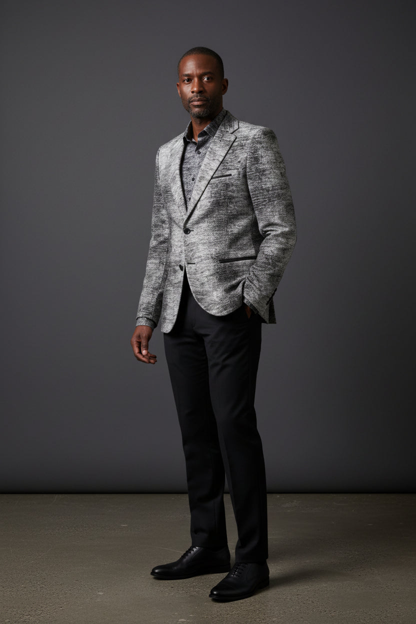 Vercini Black & Gray Patterned Blazer - Premium Smart Casual Menswear