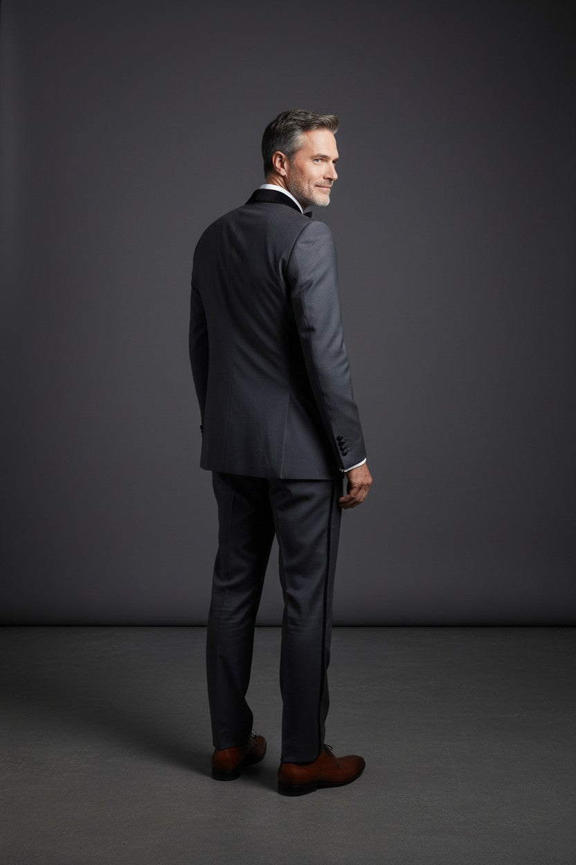 Charcoal Velvet Collar Designer Suit