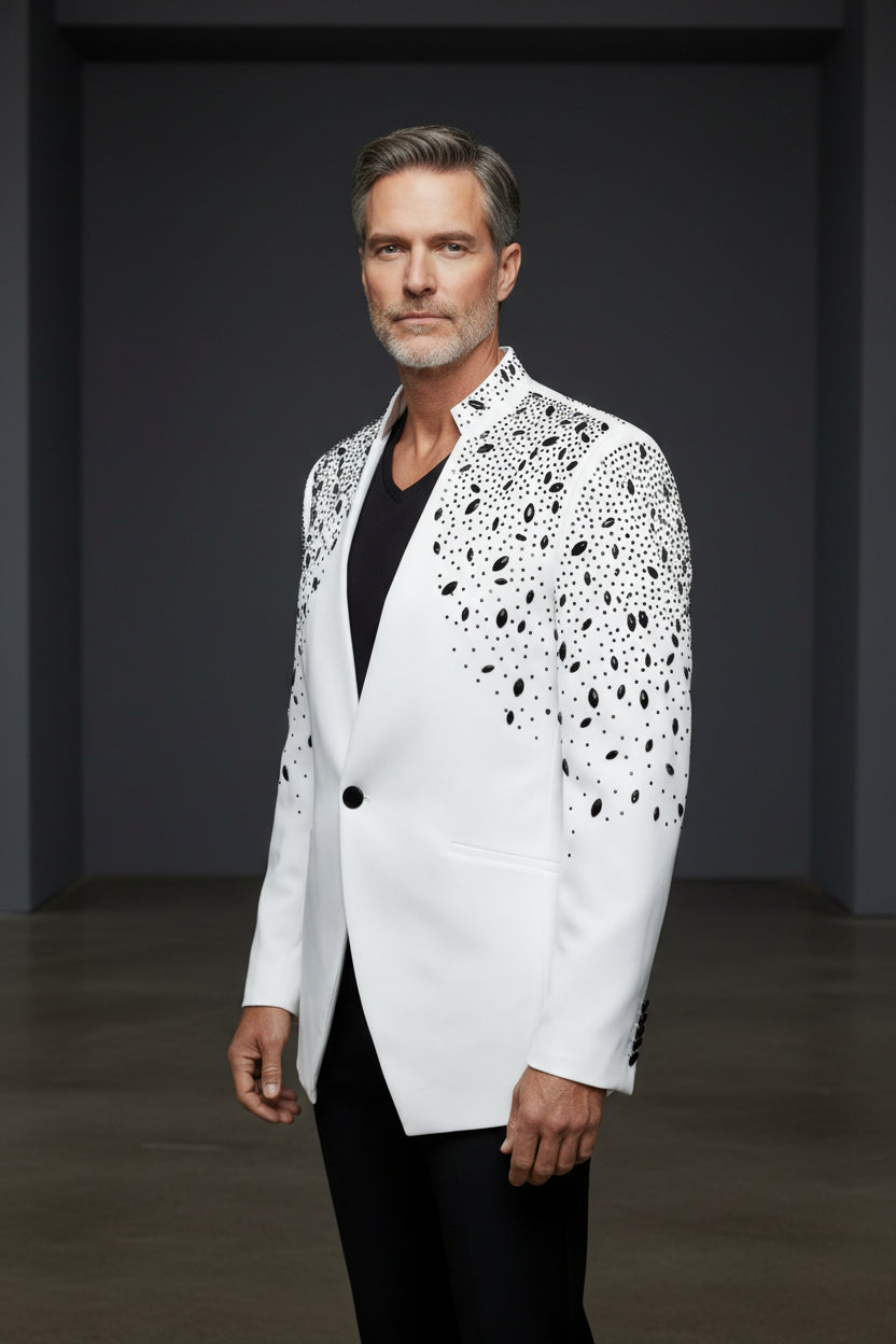 Tears in Heaven Black and Gold Rhinestone Slim Fit Dinner Blazer