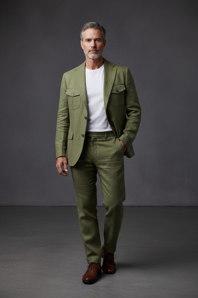 Premium Linen Suit – Green, Navy & White | Vercini