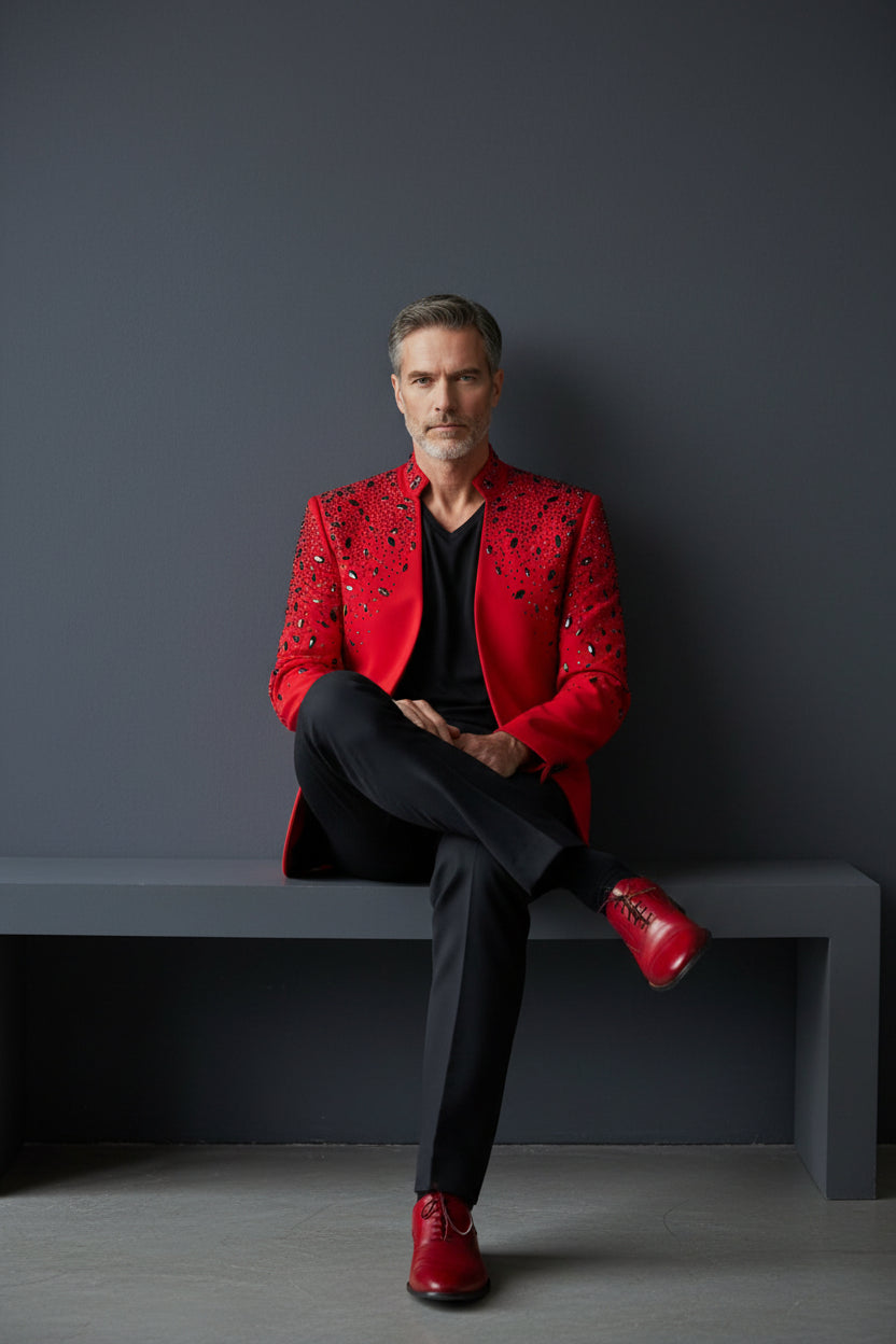 Tears in Heaven Black and Gold Rhinestone Slim Fit Dinner Blazer