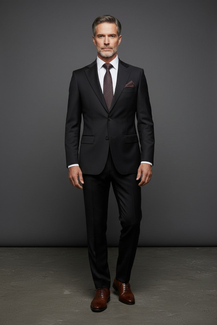 Solid Slim Stretch Wool Suit with Subtle Shine
